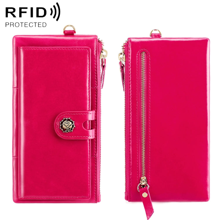 3506 RFID Anti-Degaussing Oil Wax Vintage Texture Genuine Leather Hand Held Wallet for Ladies(Rose Red) - Antimagnetic RFID Package by PMC Jewellery | Online Shopping South Africa | PMC Jewellery | Buy Now Pay Later Mobicred