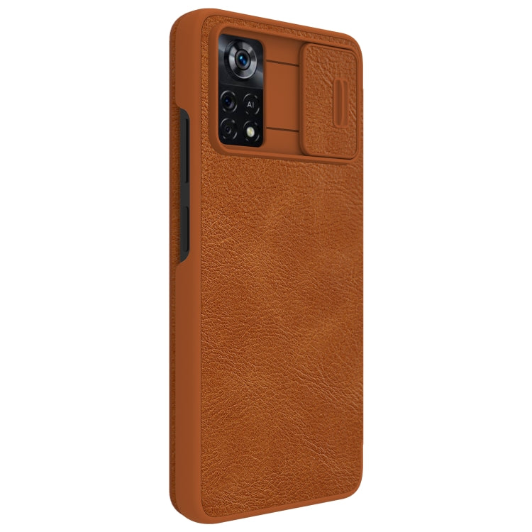 For Xiaomi Poco X4 Pro 5G NILLKIN QIN Series Pro Sliding Camera Cover Leather Phone Case(Brown) - Xiaomi Cases by NILLKIN | Online Shopping South Africa | PMC Jewellery