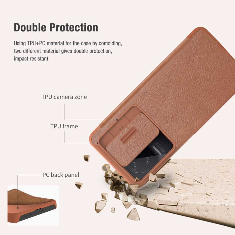 For Xiaomi Redmi K50 / K50 Pro NILLKIN QIN Series Pro Sliding Camera Cover Leather Phone Case(Brown) - Xiaomi Cases by NILLKIN | Online Shopping South Africa | PMC Jewellery