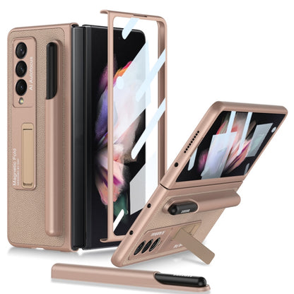 For Samsung Galaxy Z Fold3 5G GKK Ultra-thin Shockproof Leather Protective Case with Holder & Pen Slots(Gold) - Galaxy Phone Cases by GKK | Online Shopping South Africa | PMC Jewellery