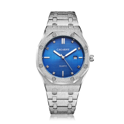 CAGARNY 6885 Simple Stone Surface Quartz Steel Band Watch For Men(Silver Shell Blue Surface) - Metal Strap Watches by CAGARNY | Online Shopping South Africa | PMC Jewellery | Buy Now Pay Later Mobicred