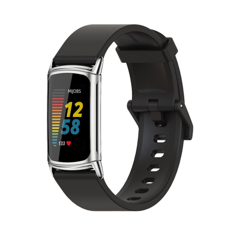 For Fitbit Charge 5 / Charge 6 Mijobs Soft Silicone  Watch Band(Black+Silver) - free shipping - PMC TechLife - Order now!