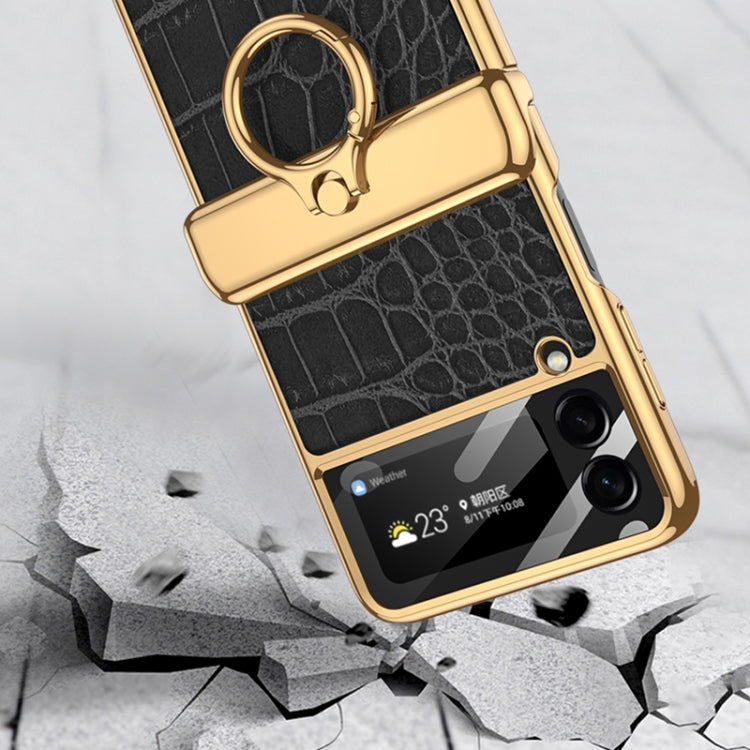 For Samsung Galaxy Z Flip3 5G GKK Integrated Plating + Leather Flip Phone Case(Python Texture) - Galaxy Phone Cases by GKK | Online Shopping South Africa | PMC TechLife
