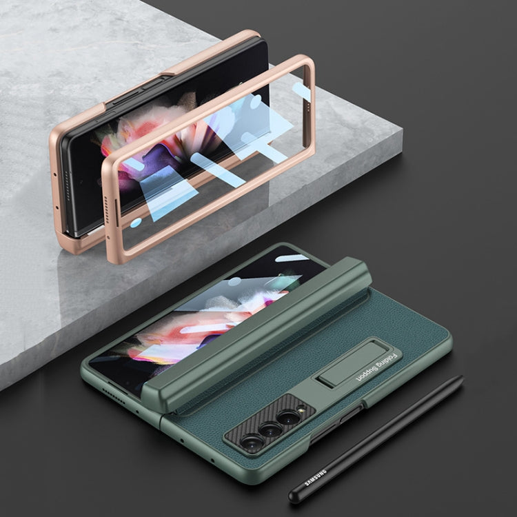 For Samsung Galaxy Z Fold3 5G GKK Magnetic Hinge Plain Leather Phone Flip Case with Pen Box(Dark Night Green) - Galaxy Phone Cases by GKK | Online Shopping South Africa | PMC Jewellery