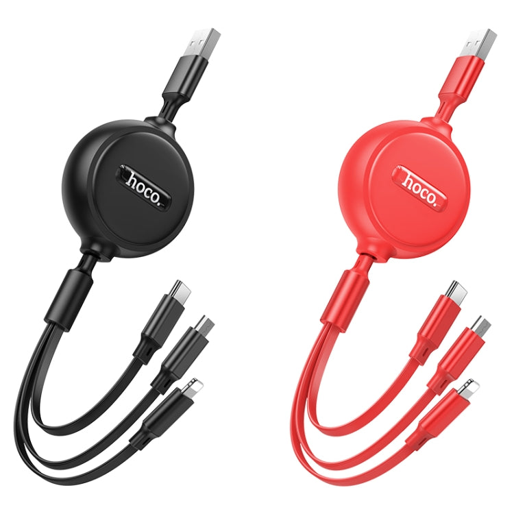 hoco X75 3 in 1 2A 8 Pin + USB-C / Type-C + Micro USB Double-pull Charging Cable, Length: 1m(Red) - Multifunction Cable by hoco | Online Shopping South Africa | PMC Jewellery