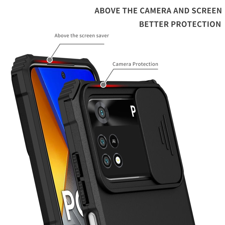 For Xiaomi Poco M4 Pro 4G Stereoscopic Holder Sliding Camshield Phone Case(Black) - free shipping - PMC TechLife - Order now!