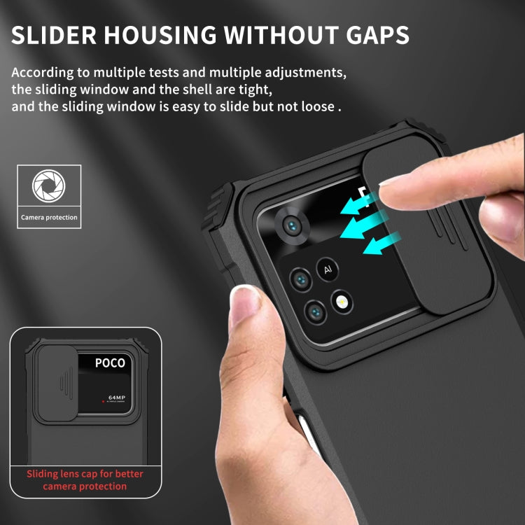 For Xiaomi Poco M4 Pro 4G Stereoscopic Holder Sliding Camshield Phone Case(Black) - free shipping - PMC TechLife - Order now!