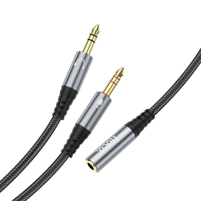 hoco UPA21 2 in 1 3.5mm Female to 2 x Male Headset Audio Adapter Cable(Metal Grey) - Cable & Splitter by hoco | Online Shopping South Africa | PMC Jewellery