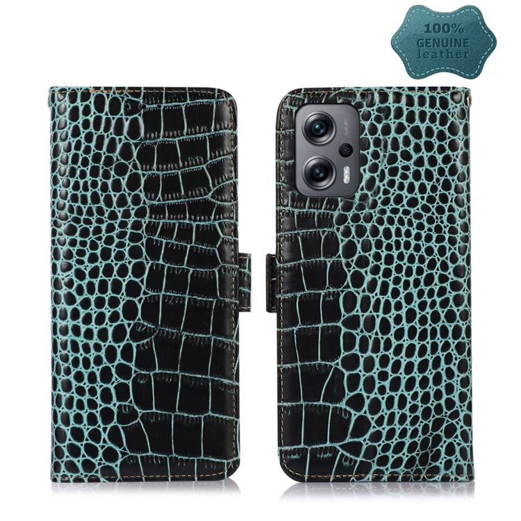 For Xiaomi Redmi Note 11T Pro Crocodile Top Layer Cowhide Leather Phone Case(Green) - Xiaomi Cases by PMC Jewellery | Online Shopping South Africa | PMC Jewellery