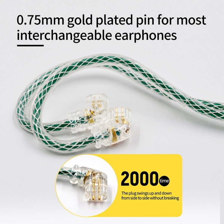 KZ 90-11 2pin 0.75mm Gold Plated Pin 8 Strand Braided Mesh Headphone Upgrade Cable(Transparent Green) - Cable & Splitter by KZ | Online Shopping South Africa | PMC Jewellery