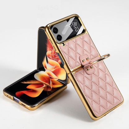 For Samsung Galaxy Z Flip4 GKK Integrated Plating + Leather Phone Case with Ring(Pink) - Galaxy Z Flip4 5G Cases by GKK | Online Shopping South Africa | PMC Jewellery