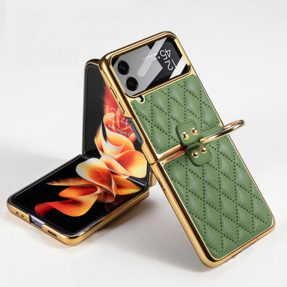 For Samsung Galaxy Z Flip4 GKK Integrated Plating + Leather Phone Case with Ring(Matcha Green) - Galaxy Z Flip4 5G Cases by GKK | Online Shopping South Africa | PMC Jewellery