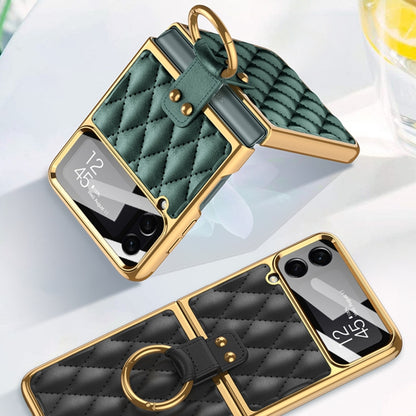 For Samsung Galaxy Z Flip4 GKK Integrated Plating + Leather Phone Case with Ring(Black) - Galaxy Z Flip4 5G Cases by GKK | Online Shopping South Africa | PMC Jewellery