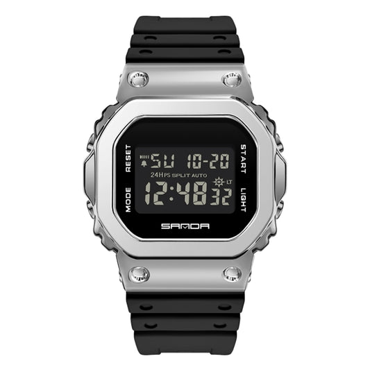 SANDA 2126 Tempered Mirror Luminous Waterproof Dual Display Electronic Watch(Black Silver) - Silicone Strap Watches by SANDA | Online Shopping South Africa | PMC Jewellery | Buy Now Pay Later Mobicred