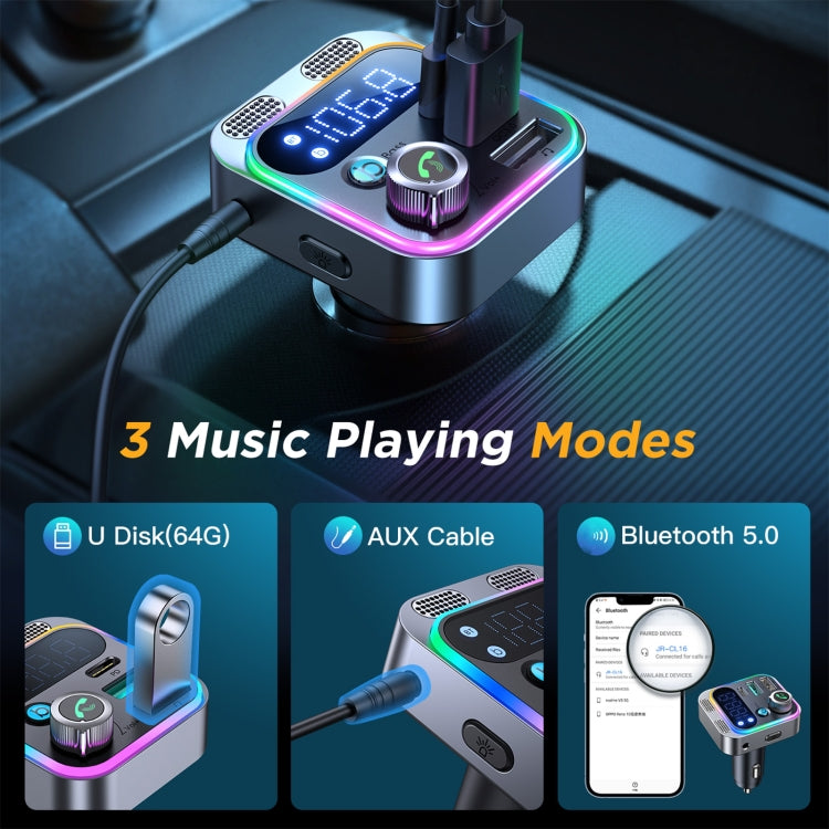 JOYROOM JR-CL16 48W Bluetooth 5.0 Car Wireless FM Transmitter(Silver) - Bluetooth Car Kits by JOYROOM | Online Shopping South Africa | PMC Jewellery