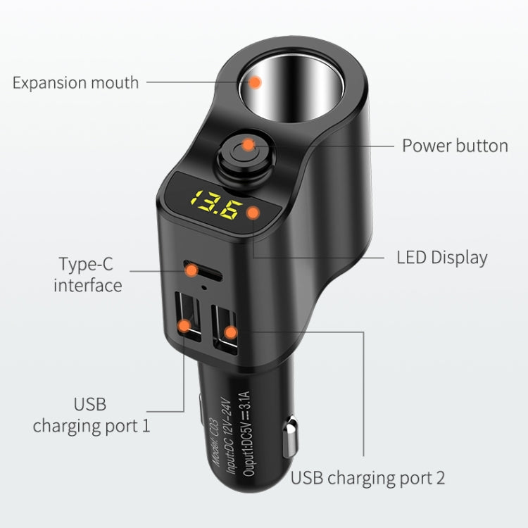 C03 Dual USB Fast Charge Car Charger Voltage Detection with Independent Switch(Black) - Car Charger by PMC Jewellery | Online Shopping South Africa | PMC Jewellery