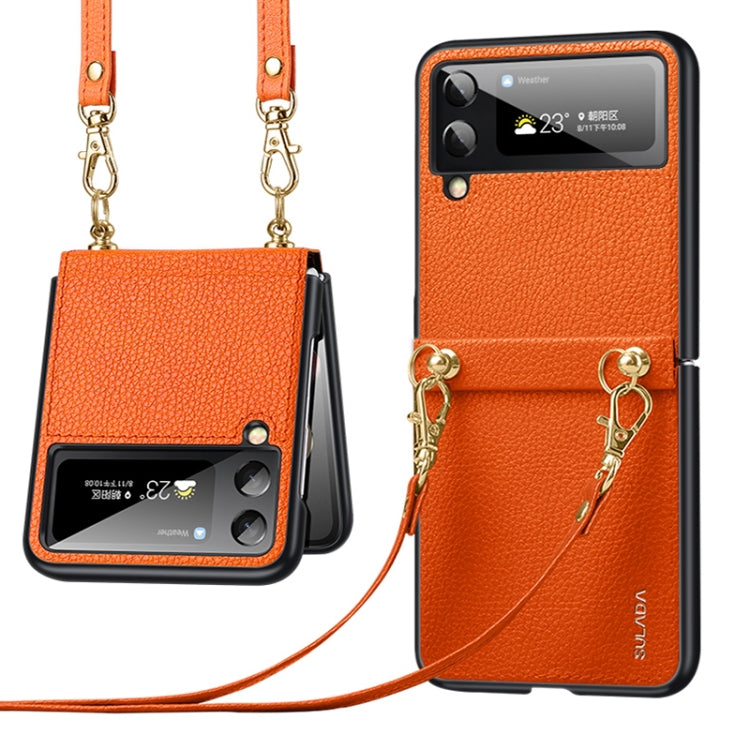 For Samsung Galaxy Z Flip4 SULADA Litchi Texture Leather + TPU Phone Case with Strap(Orange) - Galaxy Z Flip4 5G Cases by SULADA | Online Shopping South Africa | PMC Jewellery