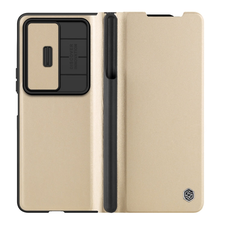 For Samsung Galaxy Z Fold4 5G NILLKIN QIN Series Pro Sliding Camera Cover Design Leather Phone Case(Gold) - Galaxy Z Fold4 5G Cases by NILLKIN | Online Shopping South Africa | PMC Jewellery