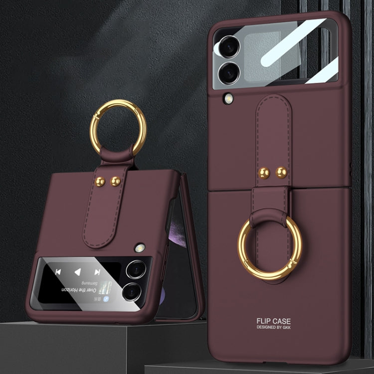 For Samsung Galaxy Z Flip4 GKK Ultra-thin PC Full Coverage Phone Flip Case with Ring Holder(Wine Red) - Galaxy Z Flip4 5G Cases by GKK | Online Shopping South Africa | PMC Jewellery