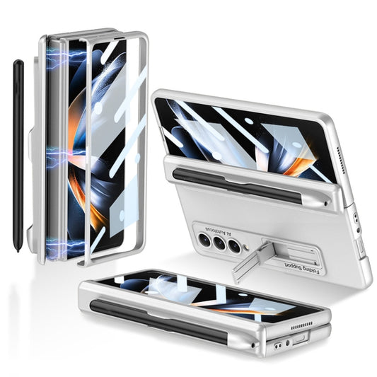 For Samsung Galaxy Z Fold4 GKK Magnetic Hinge Flip Phone Case with Holder & Pen Slot(Silver) - Galaxy Z Fold4 5G Cases by GKK | Online Shopping South Africa | PMC Jewellery | Buy Now Pay Later Mobicred