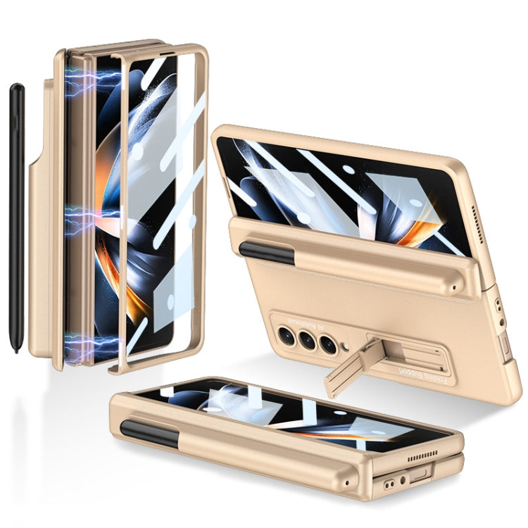 For Samsung Galaxy Z Fold4 GKK Magnetic Hinge Flip Phone Case with Pen Holder & Holder(Champagne Gold) - Galaxy Z Fold4 5G Cases by GKK | Online Shopping South Africa | PMC Jewellery