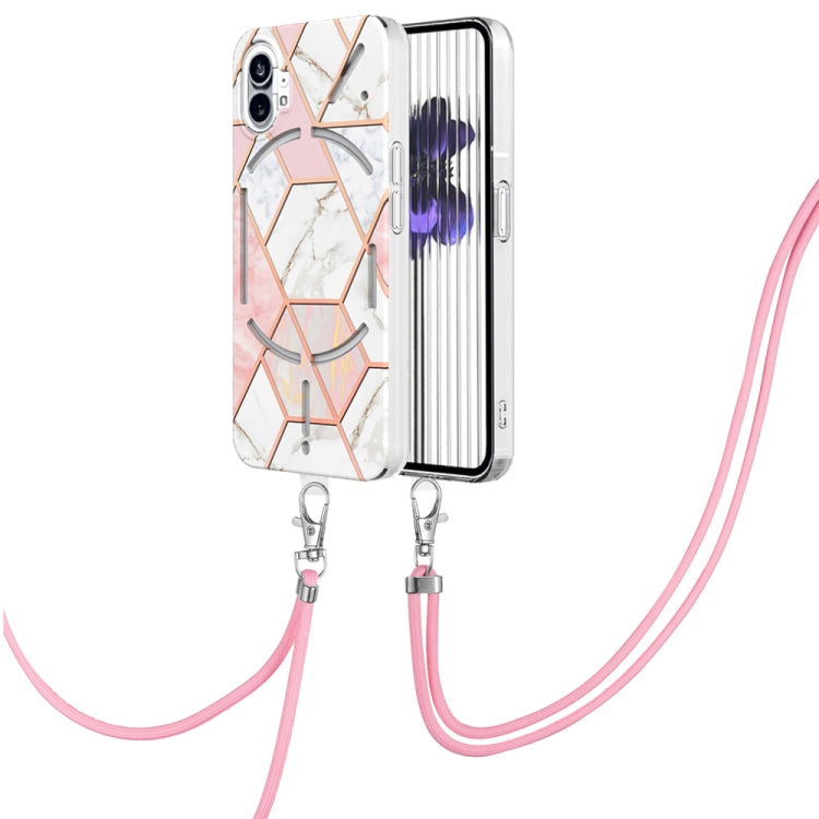 For Nothing Phone 1 Electroplating Splicing Marble TPU Phone Case with Lanyard(Pink White) - Nothing Cases by PMC TechLife | Online Shopping South Africa | PMC TechLife | Buy Now Pay Later Mobicred
