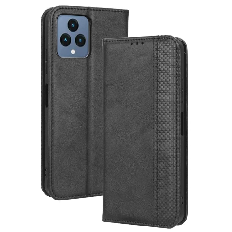 For T-Mobile Revvl 6 5G Magnetic Buckle Retro Texture Leather Phone Case(Black) - More Brand by PMC Jewellery | Online Shopping South Africa | PMC Jewellery