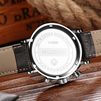 Ochstin 5081A Multifunctional Luminous Waterproof Leather Strap Quartz Watch(Silver+White+Black) - Leather Strap Watches by OCHSTIN | Online Shopping South Africa | PMC Jewellery | Buy Now Pay Later Mobicred