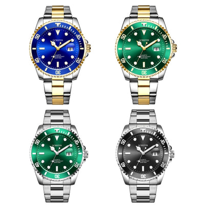 Ochstin 5019F Fashion Business Single Calendar Waterproof Stainless Steel Strap Quartz Watch(Gold+Green) - Metal Strap Watches by OCHSTIN | Online Shopping South Africa | PMC Jewellery | Buy Now Pay Later Mobicred