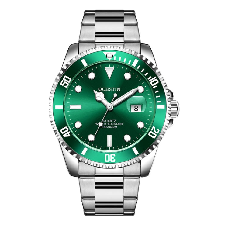 Ochstin 5019F Fashion Business Single Calendar Waterproof Stainless Steel Strap Quartz Watch(Silver+Green) - Metal Strap Watches by OCHSTIN | Online Shopping South Africa | PMC Jewellery | Buy Now Pay Later Mobicred