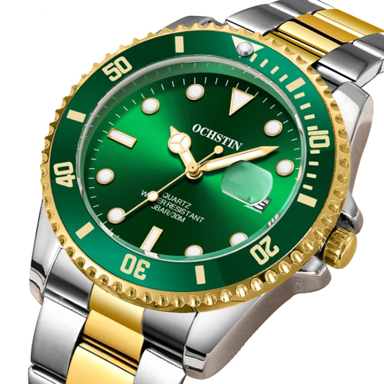 Ochstin 5019F Fashion Business Single Calendar Waterproof Stainless Steel Strap Quartz Watch(Silver+Green) - Metal Strap Watches by OCHSTIN | Online Shopping South Africa | PMC Jewellery | Buy Now Pay Later Mobicred