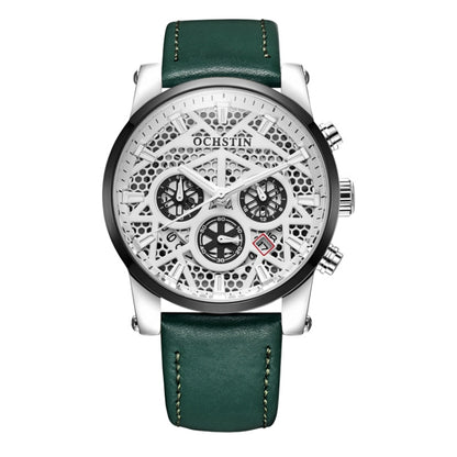 Ochstin 5052B Multifunctional Business Waterproof Leather Strap Quartz Watch(Silver+Black+Green) - Leather Strap Watches by OCHSTIN | Online Shopping South Africa | PMC Jewellery | Buy Now Pay Later Mobicred