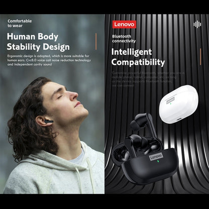 Lenovo LP1S TWS Wireless Bluetooth 5.0 Waterproof Sport Noise Reduction HIFI Bass Earphone with Mic(Black) - TWS Earphone by Lenovo | Online Shopping South Africa | PMC Jewellery | Buy Now Pay Later Mobicred