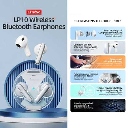 Lenovo LP10 TWS Wireless Bluetooth 5.2 Noise Reduction Earphone with Mic(White) - TWS Earphone by Lenovo | Online Shopping South Africa | PMC Jewellery