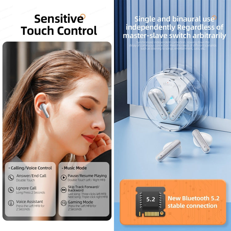 Lenovo LP10 TWS Wireless Bluetooth 5.2 Noise Reduction Earphone with Mic(White) - TWS Earphone by Lenovo | Online Shopping South Africa | PMC Jewellery