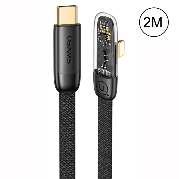 USAMS US-SJ586 PD 20W Iceflake Series Type-C to 8 Pin Right Angle Transparent Fast Charge Data Cable, Cable Length:2m(Black) - 2 in 1 Cable by USAMS | Online Shopping South Africa | PMC Jewellery | Buy Now Pay Later Mobicred