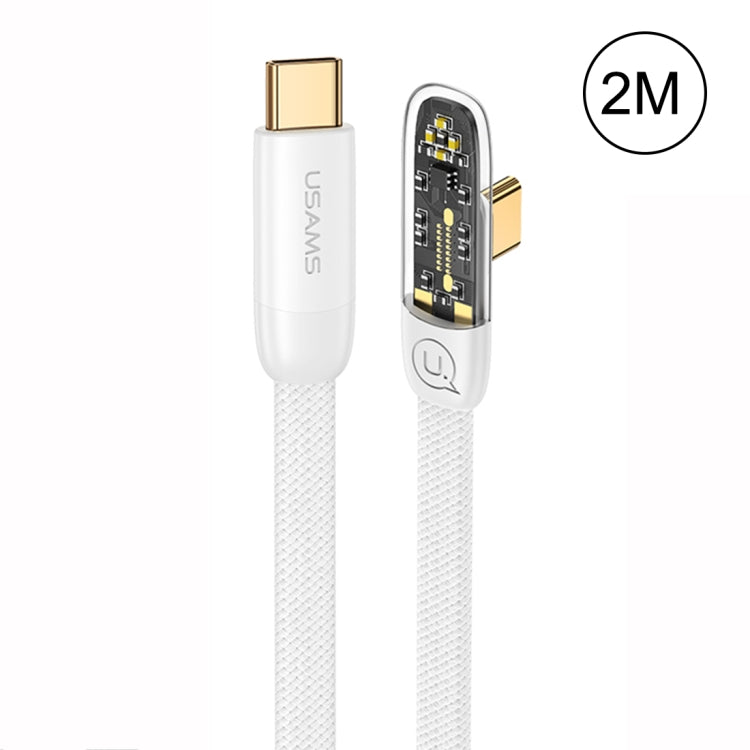 USAMS US-SJ587 PD 100W Iceflake Series Type-C to Type-C Right Angle Transparent Fast Charge Data Cable, Cable Length:2m(White) - USB-C & Type-C Cable by USAMS | Online Shopping South Africa | PMC Jewellery