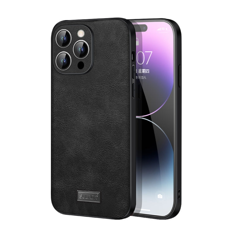 For iPhone 14 Pro SULADA Shockproof TPU + Handmade Leather Phone Case(Black) - iPhone 14 Pro Cases by SULADA | Online Shopping South Africa | PMC TechLife