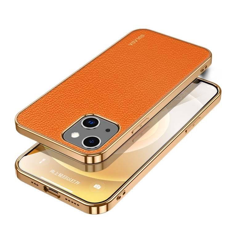 For iPhone 14 Plus SULADA Shockproof TPU + Handmade Leather Phone Case(Orange) - iPhone 14 Plus Cases by SULADA | Online Shopping South Africa | PMC Jewellery