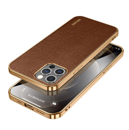 For iPhone 14 Pro SULADA Shockproof TPU + Handmade Leather Phone Case(Borwn) - iPhone 14 Pro Cases by SULADA | Online Shopping South Africa | PMC Jewellery