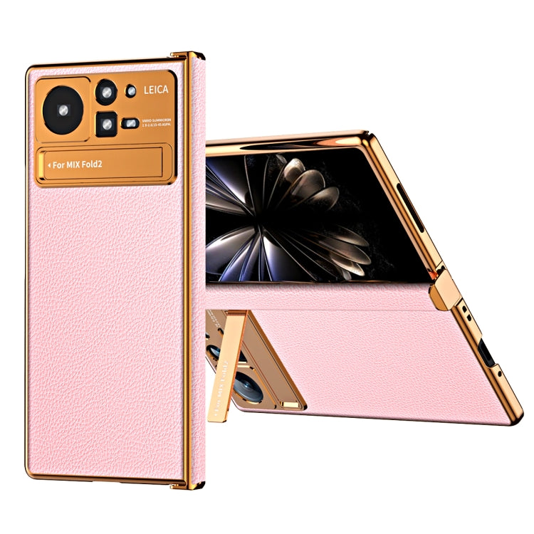 For Xiaomi Mix Fold 2 Electroplated Frame Plain Leather Phone Case(Pink) - Xiaomi Cases by PMC Jewellery | Online Shopping South Africa | PMC Jewellery