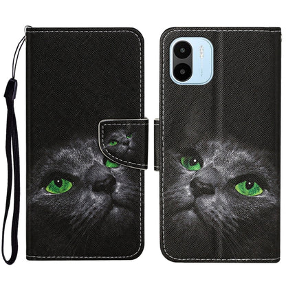 For Xiaomi Redmi A1 Colored Drawing Pattern Leather Phone Case(Black Cat) - Xiaomi Cases by PMC Jewellery | Online Shopping South Africa | PMC Jewellery