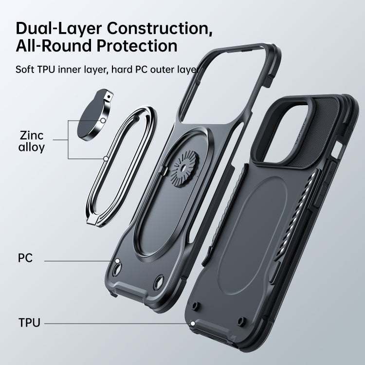 For iPhone 14 Pro JOYROOM PC + TPU Dual-layer Shockproof Phone Case with Rotating Holder(Black) - iPhone 14 Pro Cases by JOYROOM | Online Shopping South Africa | PMC Jewellery