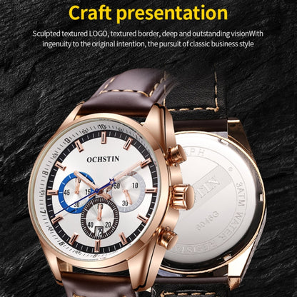 Ochstin 6046A Business Style Quartz Men Leather Watch(Rose Gold+Coffee) - Leather Strap Watches by OCHSTIN | Online Shopping South Africa | PMC Jewellery | Buy Now Pay Later Mobicred