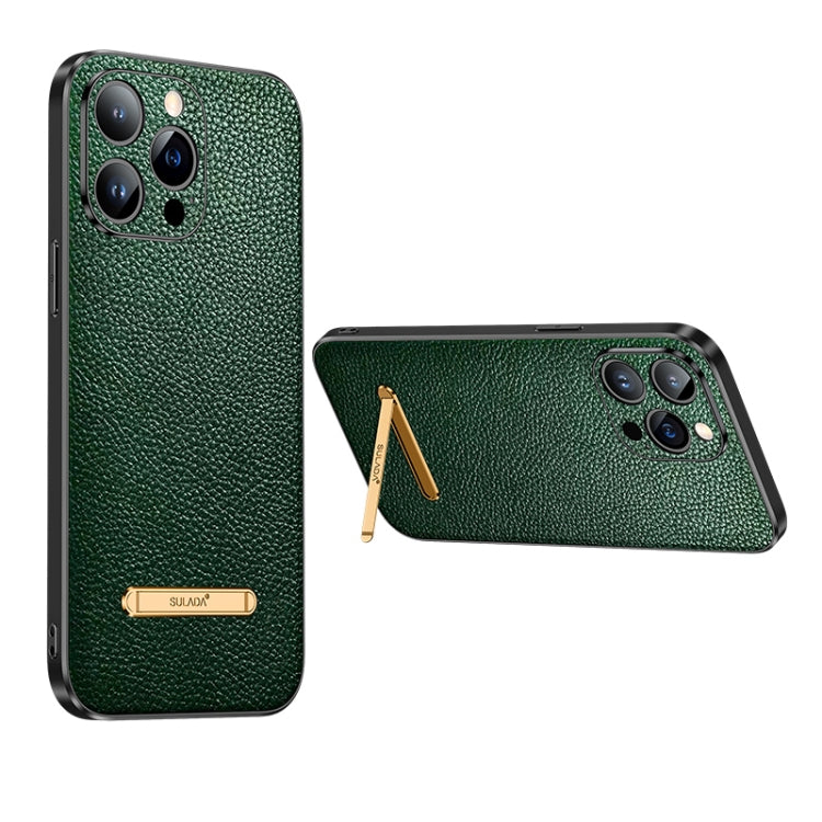 For iPhone 14 SULADA Invisible Bracket Leather Back Cover Phone Case(Dark Green) - iPhone 14 Cases by SULADA | Online Shopping South Africa | PMC Jewellery