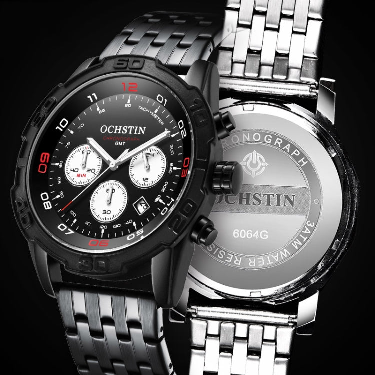 OCHSTIN 7260 Fashion Steel Strap Multifunctional Quartz Men Watch(Silver+Black) - Metal Strap Watches by OCHSTIN | Online Shopping South Africa | PMC Jewellery | Buy Now Pay Later Mobicred