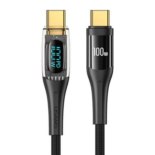 USAMS Type-C to Type-C PD100W Aluminum Alloy Transparent Digital Display Fast Charge Data Cable, Cable Length:2m(Black) - USB-C & Type-C Cable by USAMS | Online Shopping South Africa | PMC Jewellery | Buy Now Pay Later Mobicred