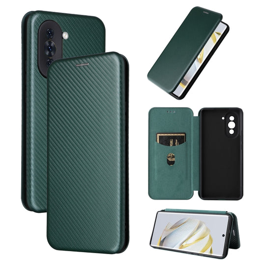 For Huawei nova 10 Carbon Fiber Texture Flip Leather Phone Case(Green) - Huawei Cases by PMC Jewellery | Online Shopping South Africa | PMC Jewellery