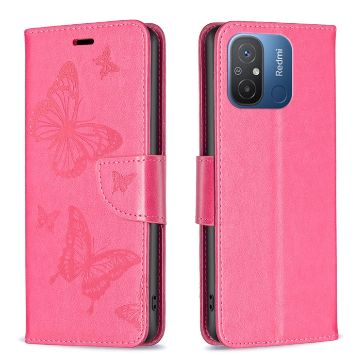 For Xiaomi Redmi 12C Embossing Two Butterflies Pattern Leather Phone Case(Rose Red) - free shipping - PMC TechLife - Order now!