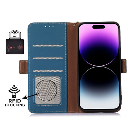 For OnePlus Nord CE 3 Lite Genuine Leather Magnetic RFID Leather Phone Case(Blue) - OnePlus Cases by PMC Jewellery | Online Shopping South Africa | PMC Jewellery